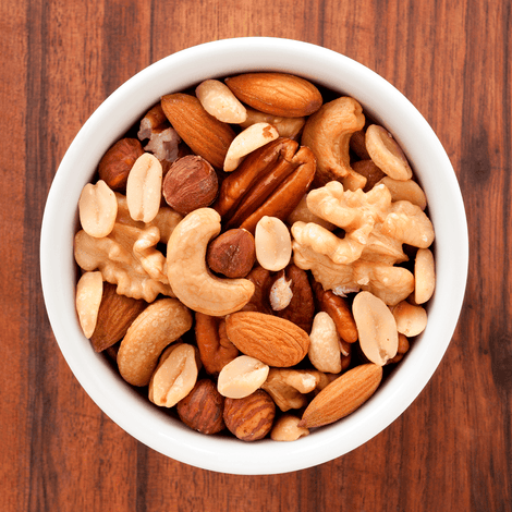 fruits à coque et diabète - bol de noix, amandes, noix de cajou