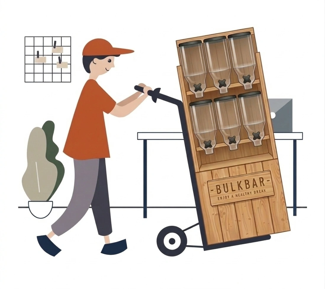 Encas sains et bio au bureau - installation du distributeur