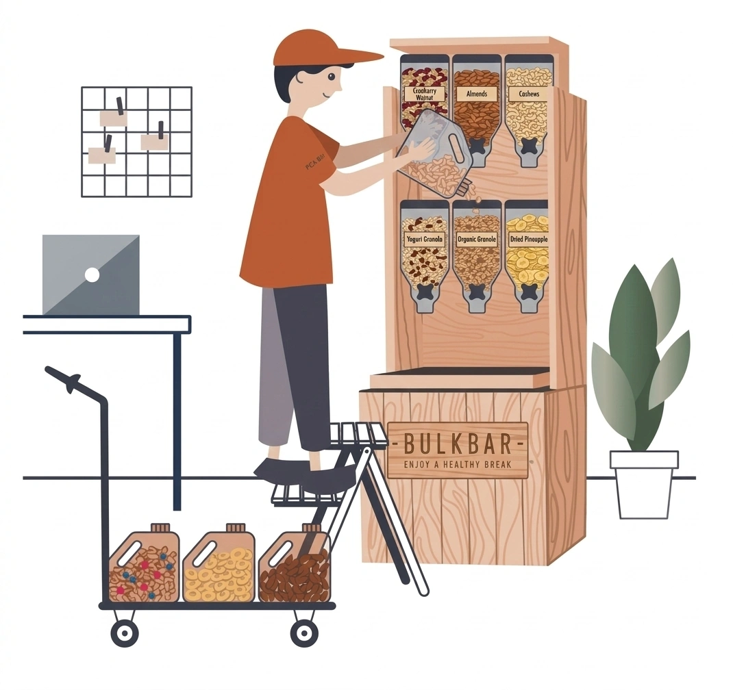 Distributeur de fruits secs - remplissage par notre équipe