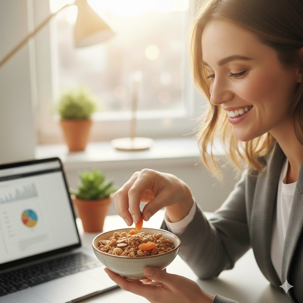 Microbiote et bien-etre au travail - encas sain riche en fibre au bureau