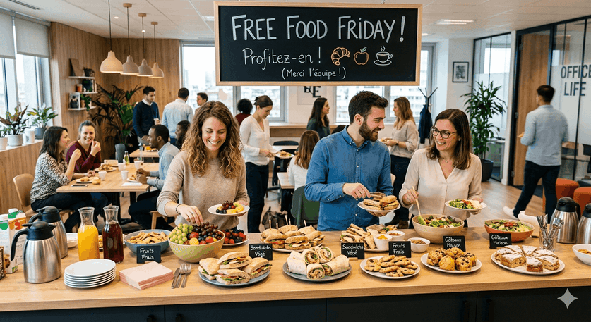 free food op kantoor - werkruimte met selfservice voedselaanbod voor medewerkers